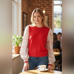 Vintage Alison J. Red and White Women's Top And Bottom Set- Size Small Petite